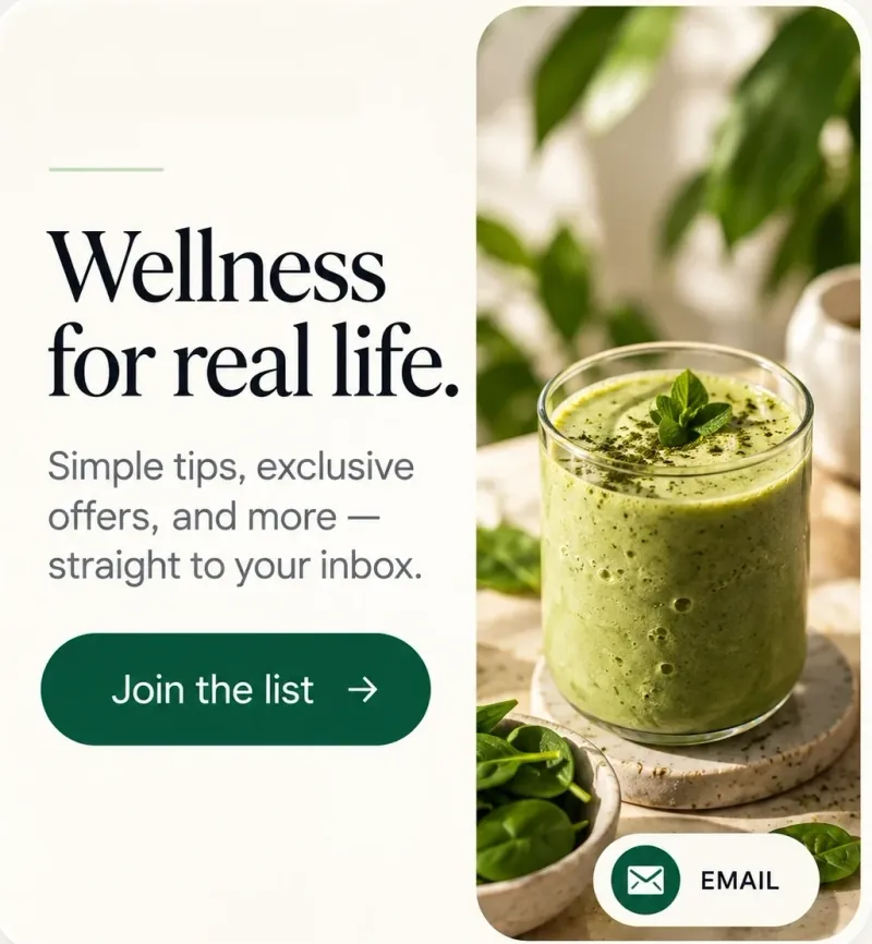 Email newsletter with a green smoothie
